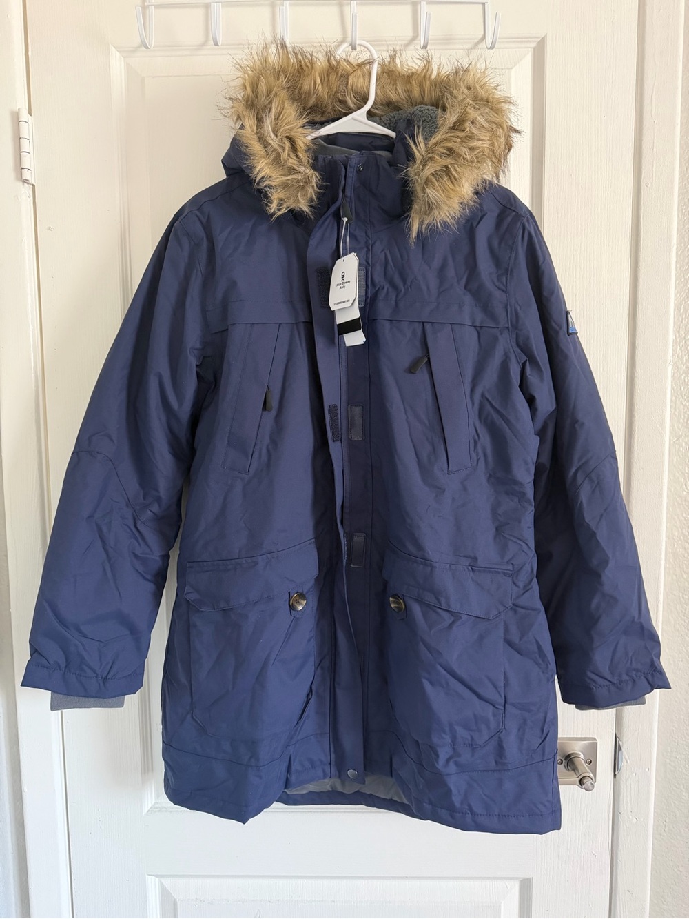Women's Navy Ski Parka with Faux Fur Hood